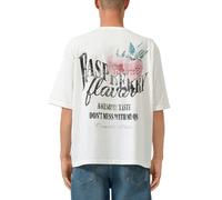 T-Shirt QS, Herren, Gr. XS, weiß, Jersey, Obermaterial: 100% Baumwolle, bedruckt, relaxed fit normal, Rundhals, Shirts T-Shirt, Sommershirt mit Rücken-Print (50175658-XS)