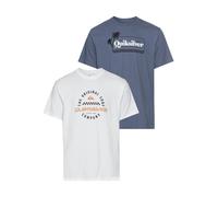 T-Shirt QUIKSILVER "POST IT ROKELIA SHORT SLEEVE PACK YM", Damen, Gr. M, weiß (weiß, blau), Obermaterial: 100% Baumwolle, Shirts T-Shirt, Doppelpack T-Shirt mit Print (24770956-M) weiß, blau