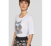 T-Shirt RABE, Damen, Gr. 36, weiß, Jersey, Obermaterial: 95% Baumwolle, 5% Elasthan, bedruckt, normal hüftbedeckend, Rundhals, Shirts T-Shirt, mit großem Frontprint und Nieten (68303203-36)