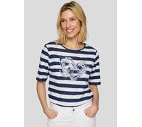 T-Shirt RABE, Damen, Gr. 42, blau (atlantik), Jersey, Obermaterial: 50% Baumwolle, 50% Viskose, bedruckt, gestreift, normal hüftbedeckend, Rundhals, Shirts T-Shirt, in Streifen-Optik und mit Glitezr-P