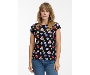 T-Shirt RAGWEAR "DIONA PRINT", Damen, Gr. XL, schwarz, Jersey, Obermaterial: 95% Viskose, 5% Elasthan, gestreift, regular fit, Rundhals, Shirts T-Shirt (10202635-XL)