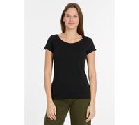 T-Shirt RAGWEAR "FLLORAH GOTS", Damen, Gr. M, schwarz, Jersey, Obermaterial: 100% Baumwolle, unifarben, figurumspielend hüftbedeckend, Rundhals, Umschlagsaum, Shirts T-Shirt, mit süßen Zierknöpfen am