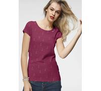 T-Shirt RAGWEAR "FLORAH A ORGANIC O", Damen, Gr. L (40), raspberry 4051, Single Jersey, Obermaterial: 70% Baumwolle, 30% Polyester, bedruckt, gemustert, kontrastfarbene Details, mehrfarbig, figurbeton