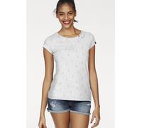 T-Shirt RAGWEAR "FLORAH A ORGANIC O", Damen, Gr. M (38), weiß, Single Jersey, Obermaterial: 70% Baumwolle, 30% Polyester, bedruckt, gemustert, kontrastfarbene Details, mehrfarbig, figurbetont normal, 