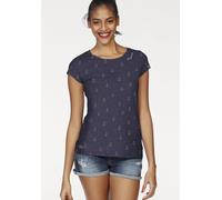 T-Shirt RAGWEAR "FLORAH A ORGANIC O", Damen, Gr. S (36), blau (navy 2028), Single Jersey, Obermaterial: 70% Baumwolle, 30% Polyester, bedruckt, gemustert, kontrastfarbene Details, mehrfarbig, figurbet