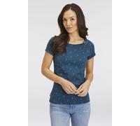T-Shirt RAGWEAR "FLORAH A ORGANIC O", Damen, Gr. S (36), blau (petrol), Single Jersey, Obermaterial: 70% Baumwolle, 30% Polyester, bedruckt, gemustert, kontrastfarbene Details, mehrfarbig, figurbetont