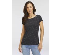 T-Shirt RAGWEAR "FLORAH A ORGANIC O", Damen, Gr. XS (34), grau (dunkelgrau), Single Jersey, Obermaterial: 70% Baumwolle, 30% Polyester, bedruckt, gemustert, kontrastfarbene Details, mehrfarbig, figurb