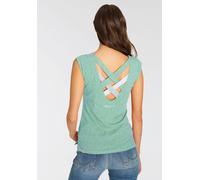 T-Shirt RAGWEAR "SOFIA O", Damen, Gr. L (40), grün (mint 5044), Single Jersey, Obermaterial: 100% Baumwolle, kontrastfarbene Details, meliert, unifarben mit Farbeinsätzen, figurbetont hüftlang, Rundha