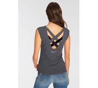 T-Shirt RAGWEAR "SOFIA O", Damen, Gr. XXL (44), grau (dunkelgrau 3012), Single Jersey, Obermaterial: 100% Baumwolle, kontrastfarbene Details, meliert, unifarben mit Farbeinsätzen, figurbetont hüftlang