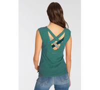 T-Shirt RAGWEAR "SOFIA O", Damen, Gr. XXL (44), grün (dunkelgrün 5021), Single Jersey, Obermaterial: 50% Polyester, 38% Baumwolle, 12% Viskose, kontrastfarbene Details, meliert, unifarben mit Farbeins