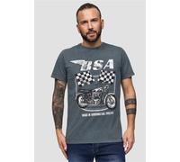 RE:COVERED T-Shirt mit Motorrad-Print Baumwoll-Shirt Rundhals-Shirt MMBSA300 Grau S