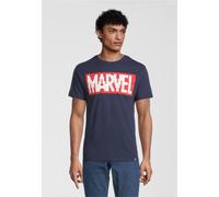 T-Shirt RECOVERED "Marvel Pixel Logo Navy", Herren, Gr. XL, blau, 100% Baumwolle, bedruckt, normal, Rundhals, Shirts T-Shirt, mit coolem Marvel-Print (26827503-XL) blau