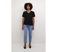 KAFFE T-Shirt KAfrida Damen T-Shirt Kurzarm V-Ausschnitt Basic Klassischer Casual Top Black Deep S