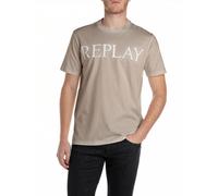 T-Shirt REPLAY, Damen, Gr. 3XL, weiß (turtledove), Jersey, Obermaterial: 100% Baumwolle, bedruckt, regular fit, Rundhals, Shirts T-Shirt, mit Logo-Frontprint (91559444-XXXL) turtledove