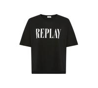 T-Shirt REPLAY, Damen, Gr. XL, schwarz, Single Jersey, Obermaterial: 100% Baumwolle, bedruckt, unifarben, regular fit normal, Rundhals, abgesteppte Kante, Shirts T-Shirt, aus Baumwolle, Rundhals (3404