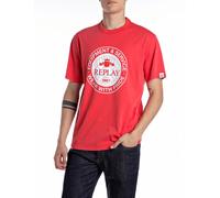 T-Shirt REPLAY, Herren, Gr. L, rot (imperial rot), Jersey, Obermaterial: 100% Baumwolle, bedruckt, casual, regular fit, Rundhals, Kurzarm abgesteppte Kante, Shirts, mit rundem Aufdruck vorn (32677428-