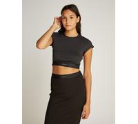 T-Shirt "RIB CROP TEE", Damen, Gr. L (40), schwarz, Rippware, Obermaterial: 96% Baumwolle, 4% Elasthan, CALVIN KLEIN UNDERWEAR, unifarben, schmal extrakurz, Rundhals, abgesteppt, Shirts T-Shirt, mit e