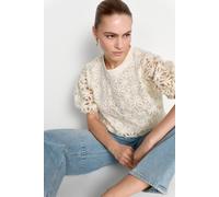 T-Shirt RICHROYAL, Damen, Gr. L, pearl weiß, Single Jersey, Obermaterial: 100% Polyester, Rundhals, Shirts T-Shirt, oversize, mit Spitze (22840621-L)