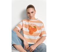T-Shirt RICHROYAL, Damen, Gr. S, soft papaya, Single Jersey, Obermaterial: 100% Baumwolle, gestreift, regular fit taillenlang, Rundhals, eingesetzt abgesteppte Kante, Shirts T-Shirt, Regular fit mit A
