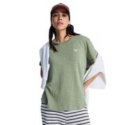 T-Shirt ROXY "Oceanwave Regular Emby", Damen, Gr. XXS, grün (oil grün), 60% Baumwolle, 40% Polyester, Shirts T-Shirt (67286505-XXS) oil grün