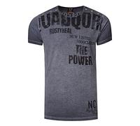 T-Shirt Rundhals Doppelte Knopfleiste mit Großem Front-Print Verwaschen in Used-Look 273, Farbe:Anthrazit, Größe S-3XL:M