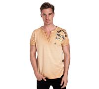 T-Shirt RUSTY NEAL, Herren, Gr. L, braun (camelfarben), 100% Baumwolle, bedruckt, meliert, casual, Rundhals, Kurzarm, Shirts, mit modischer Knopfleiste (72659712-L) camelfarben