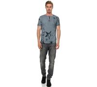 T-Shirt Herren Vintage-Washed Rundhals-Henley-Shirt Printed Casual-Fit Knopfleiste Verwaschen Streetwear Kurzarm-T-Shirt 290, Farbe:Anthrazit, Größe S-3XL:L
