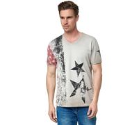 Herren T-Shirt USA Stars and Stripes V-Neck Regular Fit Rundhals Verwaschen S M L XL XXL 3XL 236, Farbe:Beige, Größe:M