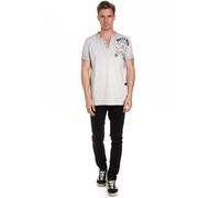 T-Shirt RUSTY NEAL, Herren, Gr. M, grau, 100% Baumwolle, bedruckt, meliert, casual, Rundhals, Kurzarm, Shirts, mit modischer Knopfleiste (68680650-M) grau