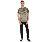 T-Shirt Verwaschen mit Logo Print und Knopfleiste M