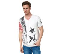 USA T-Shirt Stars and Stripes V-Neck im Used-Look M