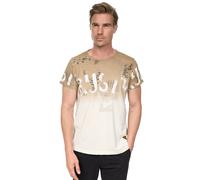 Herren T-Shirt mit Seitlicher Knopfleiste Verwaschen mit Farbverlauf Rundhals Stretch Herren-T-Shirt Casual Fit 288, Farbe:Camel, Größe S-XXL:S