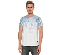 Herren T-Shirt mit Seitlicher Knopfleiste Verwaschen mit Farbverlauf Rundhals Stretch Herren-T-Shirt Casual Fit 288, Farbe:Grau, Größe S-XXL:S