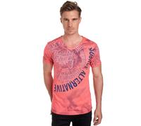 T-Shirt RUSTY NEAL, Herren, Gr. S, orange (koralle), 100% Baumwolle, bedruckt, normal, V-Ausschnitt, Shirts T-Shirt, mit Strasssteinen und Frontprint (46797443-S) koralle
