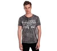 T-Shirt Verwaschen Rundhals mit Individuellem Design Perfektioniert im Detail Kurzarm mit Plakativem Front Print 192, Farbe:Schwarz, Größe:XL