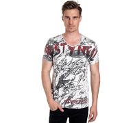 T-Shirt RUSTY NEAL, Jungen, Gr. L, grau, 100% Baumwolle, bedruckt, normal, V-Ausschnitt, Shirts T-Shirt, mit aufwendigem Strass-Design (89239547-L) grau