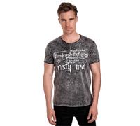 T-Shirt Verwaschen Rundhals mit Individuellem Design Perfektioniert im Detail Kurzarm mit Plakativem Front Print 192, Farbe:Schwarz, Größe:XL