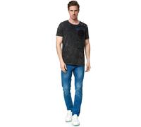 Verwaschenes Rundhals T-Shirt mit Knopfleiste und Prints 2XL