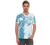V-Neck T-Shirt mit All Over Skull X Snake Print und Wildleder-Details M