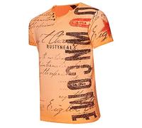 T-Shirt 'Rusty Neal' V-Neck mit Knopfleiste Verwaschen & Bedruckt Plakativer Seitlicher Logo Print Kurzarm 271, Farbe:Orange, Größe:XL