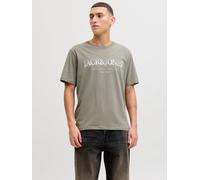 Rundhalsshirt JACK & JONES "JJDEVIN DAYTONA PRINT TEE SS CREW NECK", Herren, Gr. S, vetiver, Jersey, Obermaterial: 100% Baumwolle, bedruckt, regular fit normal, Rundhals, Shirts Rundhalsshirt (2453444