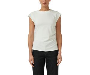 T-Shirt S.OLIVER BLACK LABEL, Damen, Gr. 46, weiß (cream), Interlock, Obermaterial: 96% Polyester, 4% Elasthan, unifarben, slim fit normal, Rundhals, gerader Abschluss, Shirts T-Shirt, mit Raffung (30