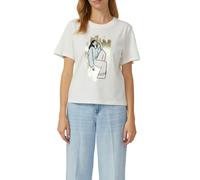 T-Shirt S.OLIVER, Damen, Gr. 34, sanftes weiß, Jersey, Obermaterial: 100% Baumwolle, Glitzermuster, bedruckt, normal hüftbedeckend, Rundhals, Shirts T-Shirt, mit Flitzer-Print (92824308-34) sanftes we