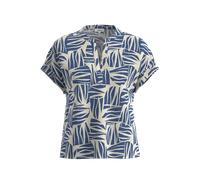 T-Shirt S.OLIVER, Damen, Gr. 36, blau ecru, Web, Obermaterial: 98% Polyester, 2% Elasthan, unifarben, relaxed fit taillenbedeckt, V-Ausschnitt, Shirts T-Shirt, mit überschnittenen Schultern (72600408-