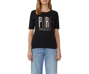 T-Shirt S.OLIVER, Damen, Gr. 36, schwarz, Single Jersey, Obermaterial: 95% Baumwolle, 5% Elasthan, bedruckt, slim fit taillenbedeckt, Rundhals, gerader Abschluss, Shirts T-Shirt, mit Frontprint (91678