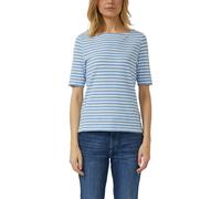 T-Shirt S.OLIVER, Damen, Gr. 40, blau stripe, Jersey, Obermaterial: 100% Baumwolle, gestreift, slim fit normal, U-Boot-Ausschnitt, gerader Abschluss, Shirts T-Shirt, mit Flammgarnstruktur (75621062-40