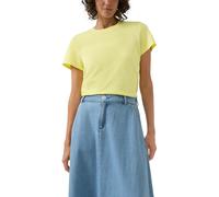 T-Shirt S.OLIVER, Damen, Gr. 42, electric lime, Web, Obermaterial: 50% Baumwolle, 50% Leinen, unifarben, regular fit normal, Rundhals, gerader Abschluss, Shirts T-Shirt, mit Rippblende (71827836-42) e