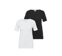 T-Shirt S.OLIVER, Damen, Gr. 42, weiß, schwarz, Jersey, Obermaterial: 100% Baumwolle, unifarben, slim fit hüftbedeckend, Rundhals, Shirts T-Shirt, aus Interlockjersey im 2er-Pack (28563114-42) weiß, s