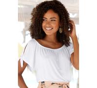 T-Shirt S.OLIVER, Damen, Gr. 44/46, weiß, Jersey, Obermaterial: 100% Viskose, unifarben, figurumspielend hüftlang, Rundhals, mit Schlitz, Shirts T-Shirt, mit Schlitzen an den Ärmeln, variierbar als Ca