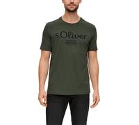 T-Shirt S.OLIVER, Damen, Gr. M, grün (olive), Single Jersey, Obermaterial: 100% Baumwolle, bedruckt, regular fit hüftlang, Rundhals, abgesteppte Kante, Shirts T-Shirt, mit Logo-Print (30026709-M) oliv